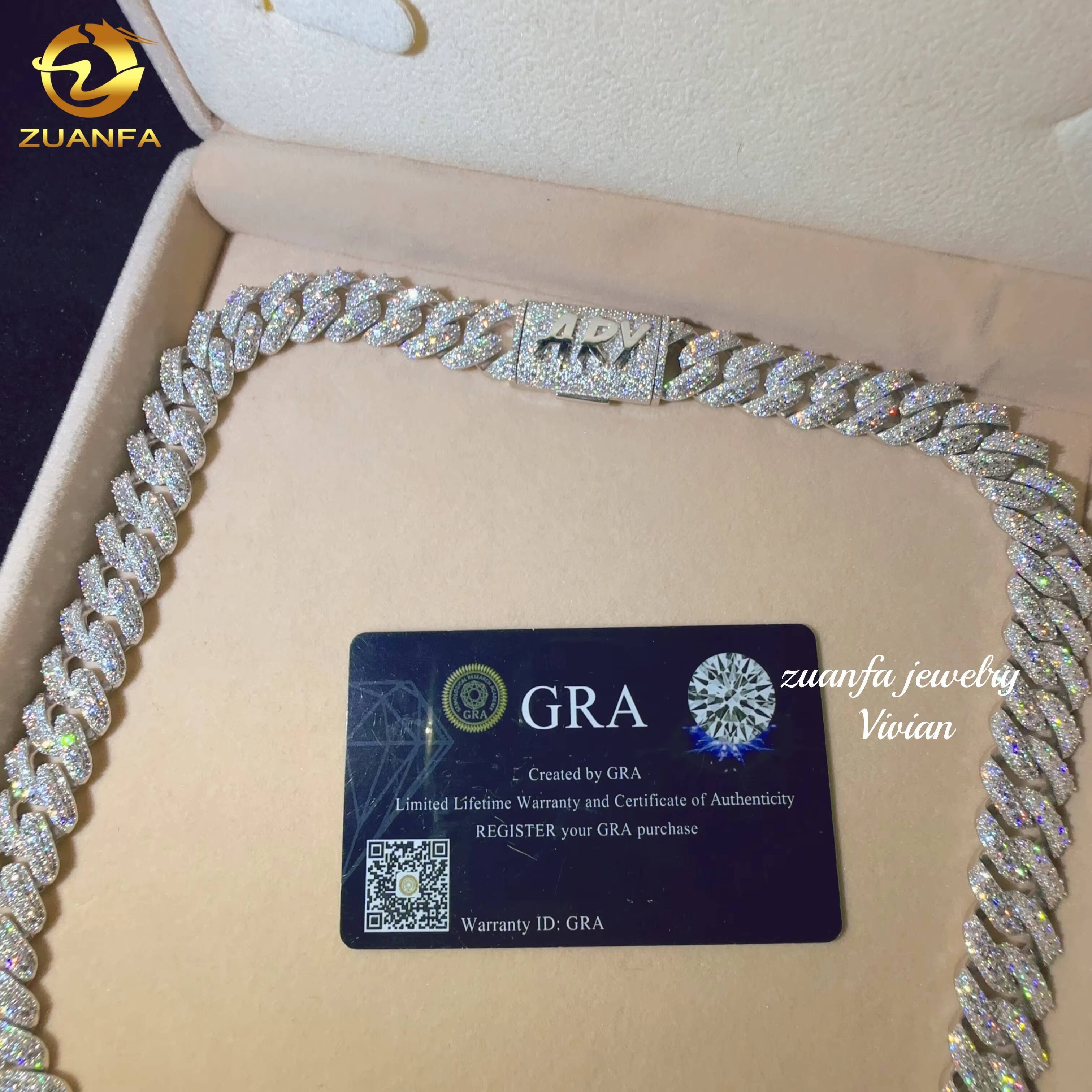 Iced Out VVS Moissanite Diamond 15MM Width Necklace Bracelet Silver 925 Hip Hop Miami Jewelry Custom Cuban Link Chain