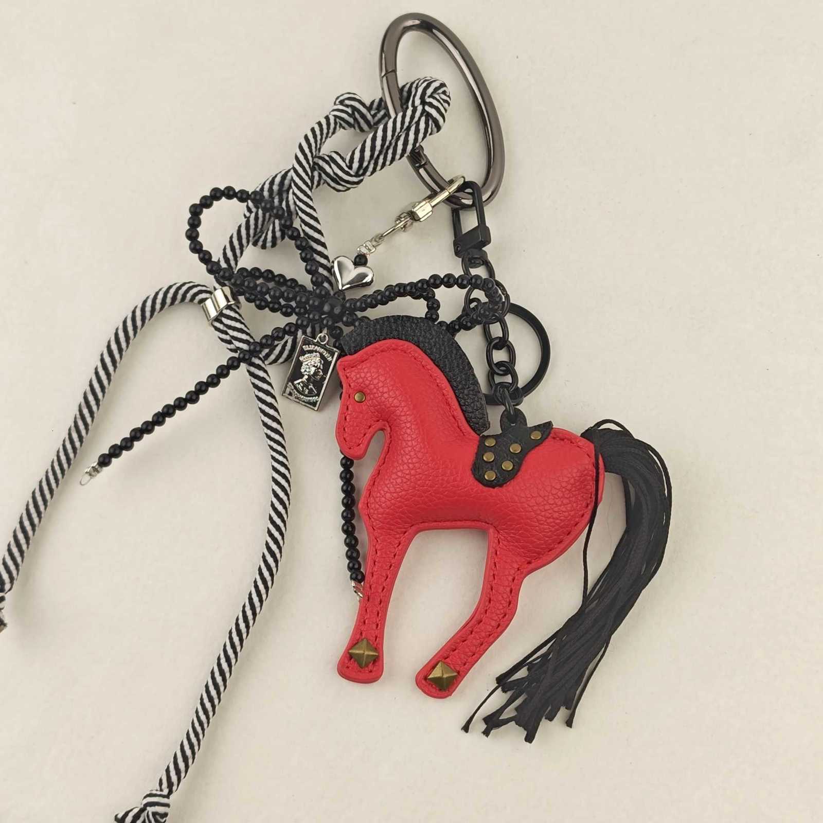 New in Leather Horse Bag Charm Rope Bow Accessories Luxury Keychains Pendant Creative Ornament Gift W251021