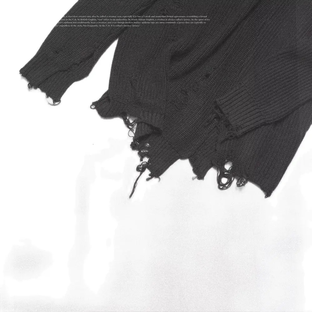 Autumn winter men ripped hole patchwork oversized knitted sweater irregular n hip hop punk knitwear women vintage pullover 251020