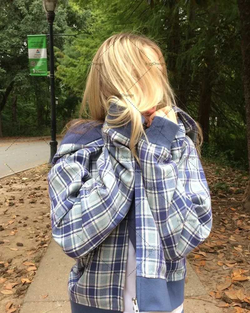 Harajuku Retro High Street Classic Plaid Zip Hoodie Women Y2K 2025 Hiphop Casual Fashion Vintage Loose Oversized Sweatshirt Men W251021