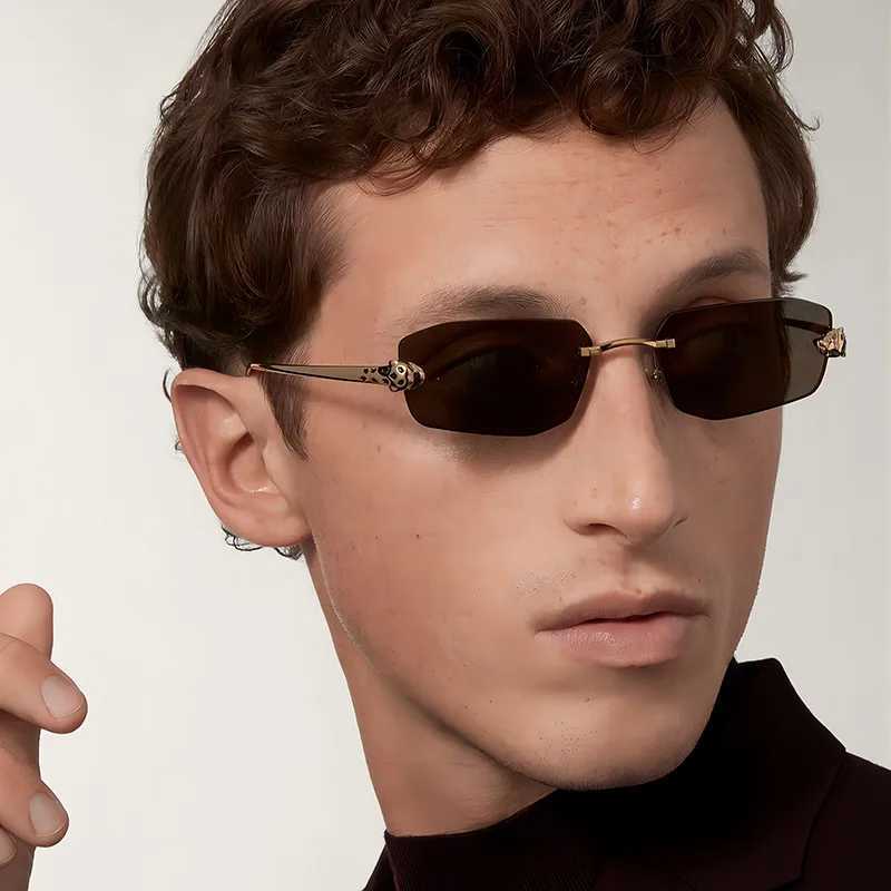 Cheetah Decorative Frameless Polygonal Sunglasses Retro Simple Womens Sunglasses Personality Gradient Color Mens Sunglasses J251114