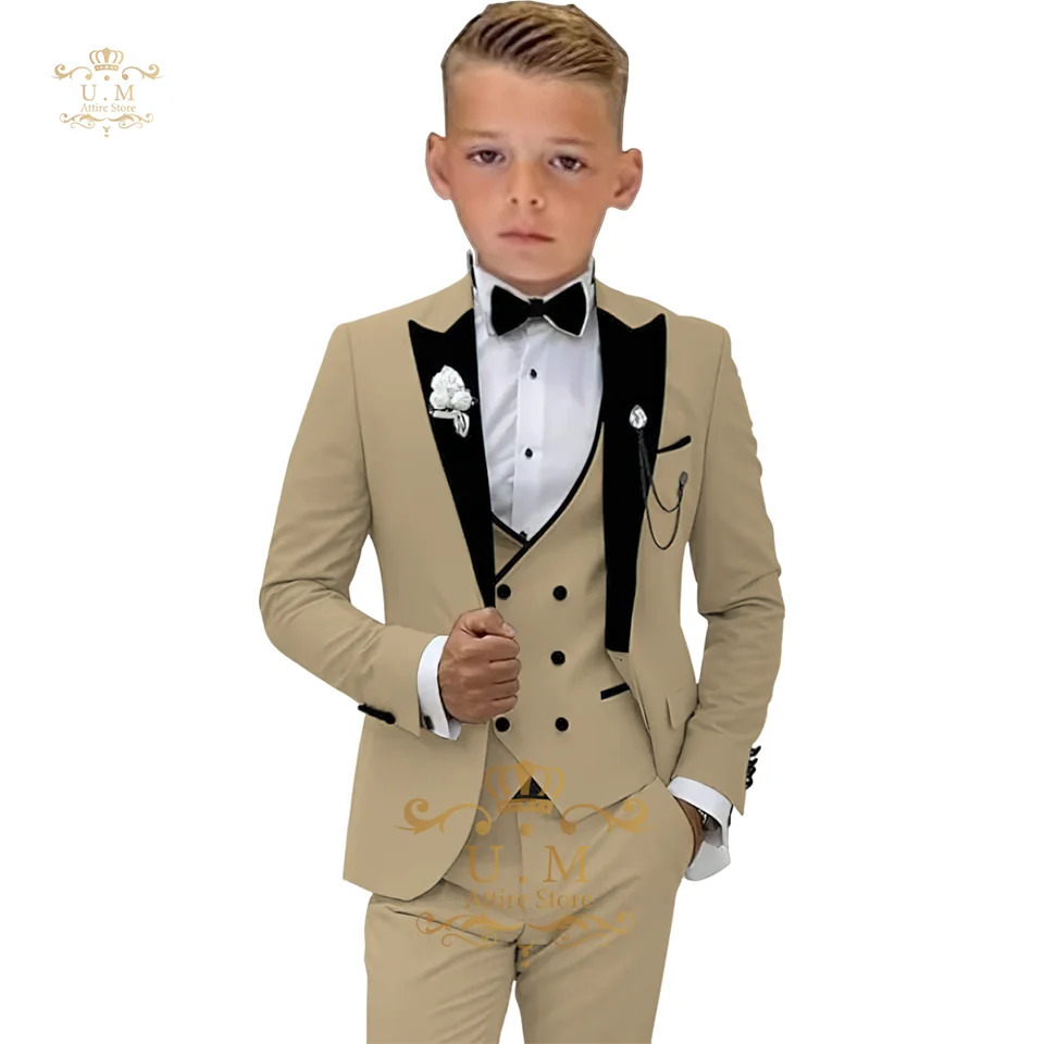 Boys 3piece suit jacketvestpants white singlebreasted classic set for pupil school boy wedding pageboy prom party tuxedo 251017