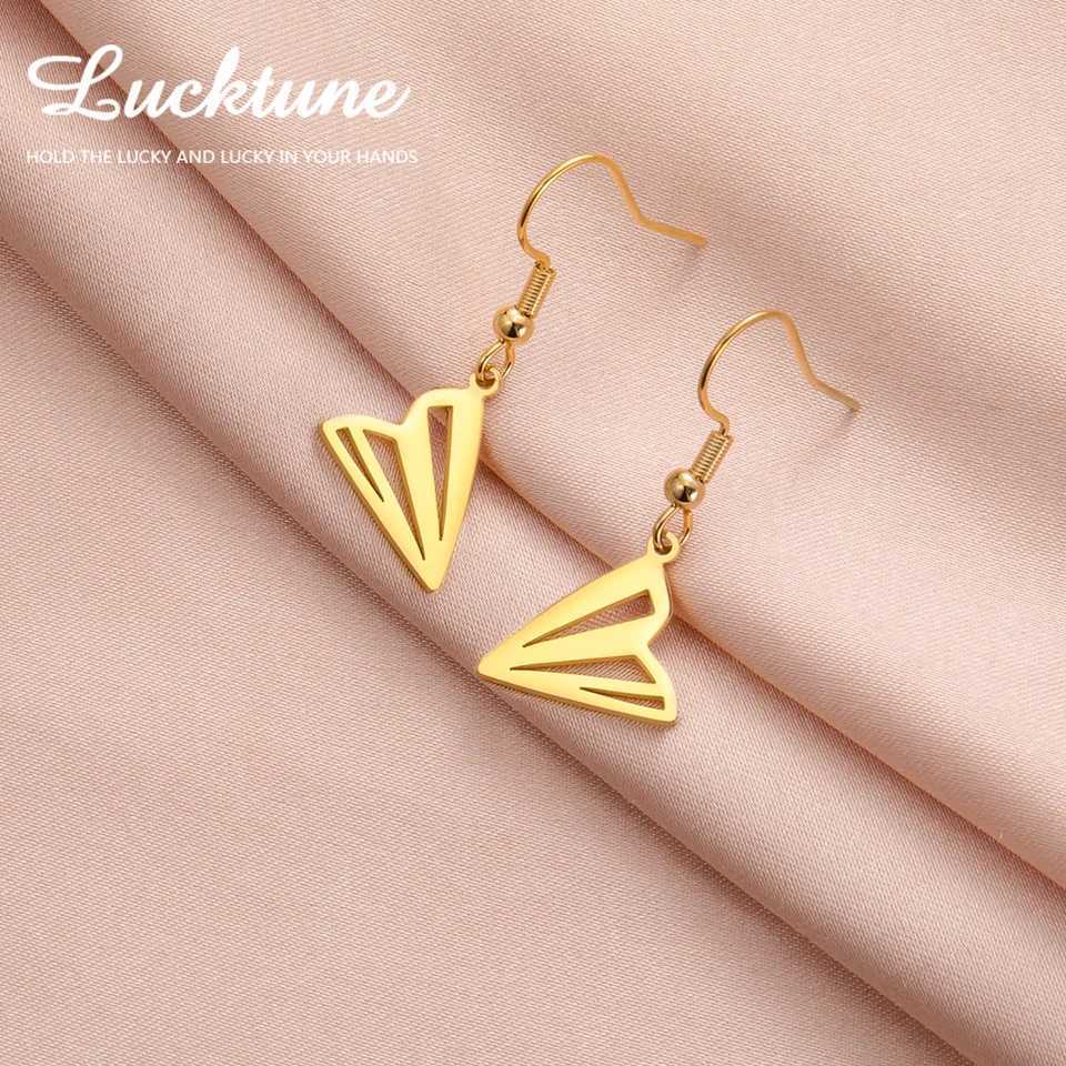 Lucktune Paper Airplane Drop Earrings Stainless Steel Minimalist Womens Earrings Fashion Gold Color Jewelry Party Birthday Gift J251021