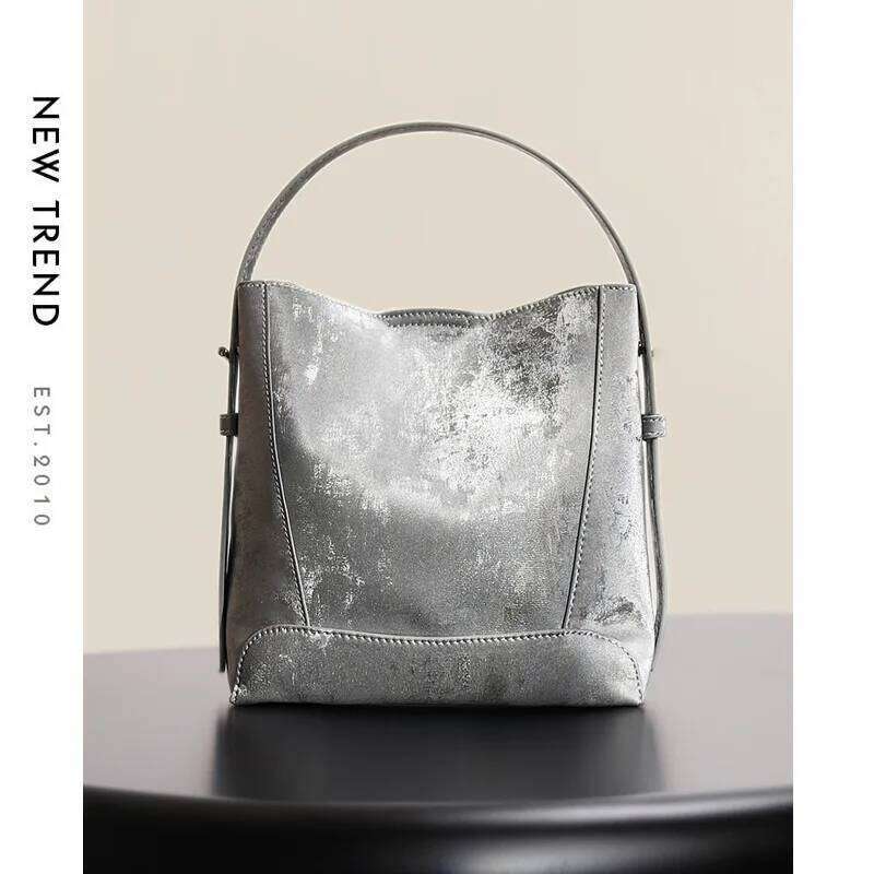 2025 Spring New Trendy Sier Ladies Shoulder Real Leather 100% Cowhide Women's Hobo Handbag Design Casual Tote Bag