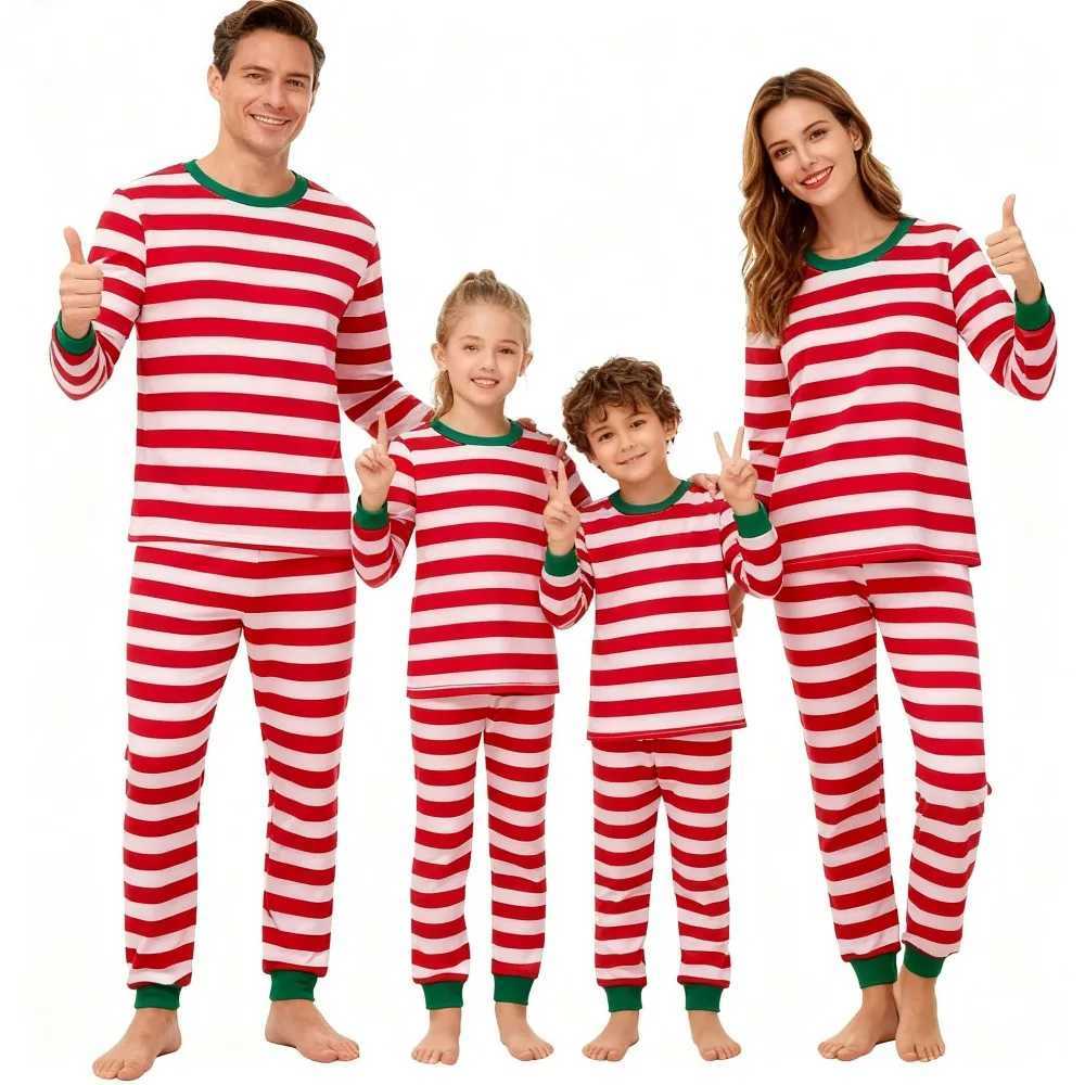 Family Christmas Pajamas Sets Striped Print Matching Christmas Outfit Mom Dad Kids Family Set Cotton Pajamas Sleepwear Xmas Look L251021PONA