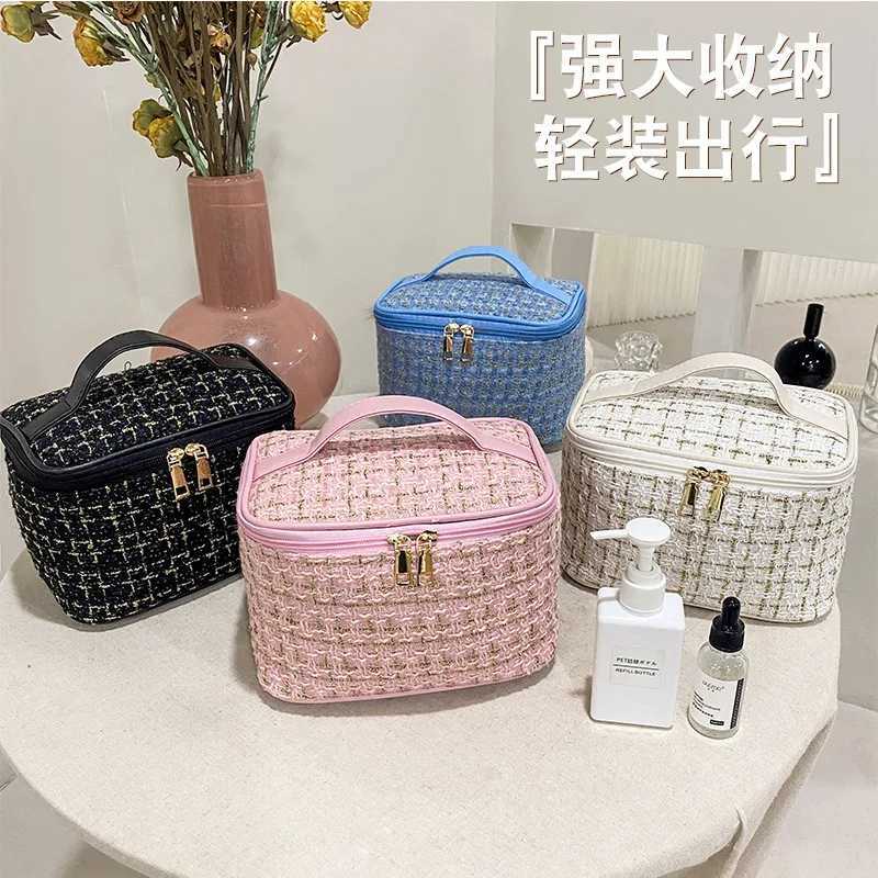 New Korean plaid portable small fragrance makeup bag Large capacity portable toiletry storage bag makeup box travelW251021