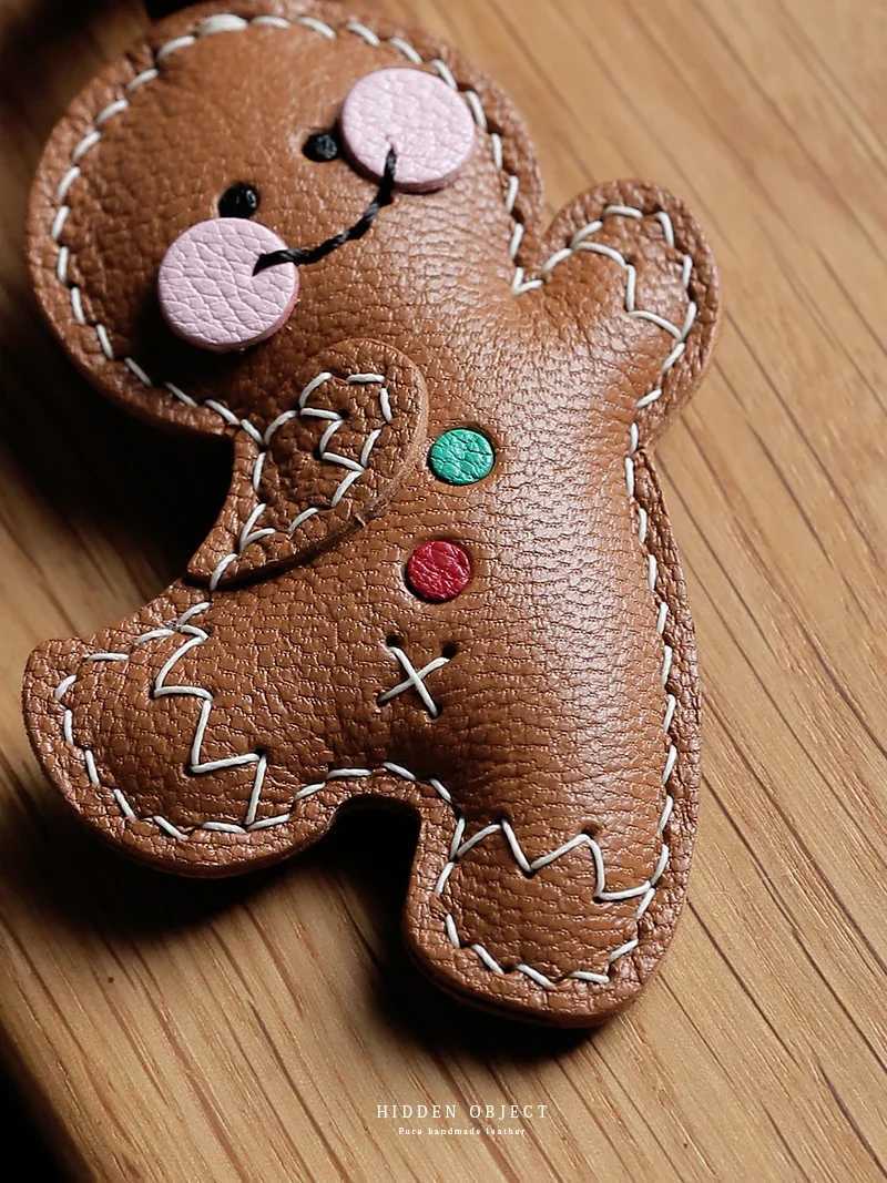 Handmade leather Bag charm Gingerbread Man Leather Pendant Handmade Christmas Gift Keychain Leather Pendant Birthday gift W251021