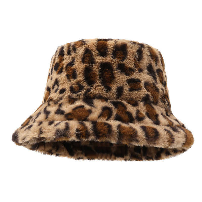 Hat Female Winter Show Little Leopard Pattern Fisherman Hat Female Versatile Warm Pot Hat Plush Bucket Hat H251020