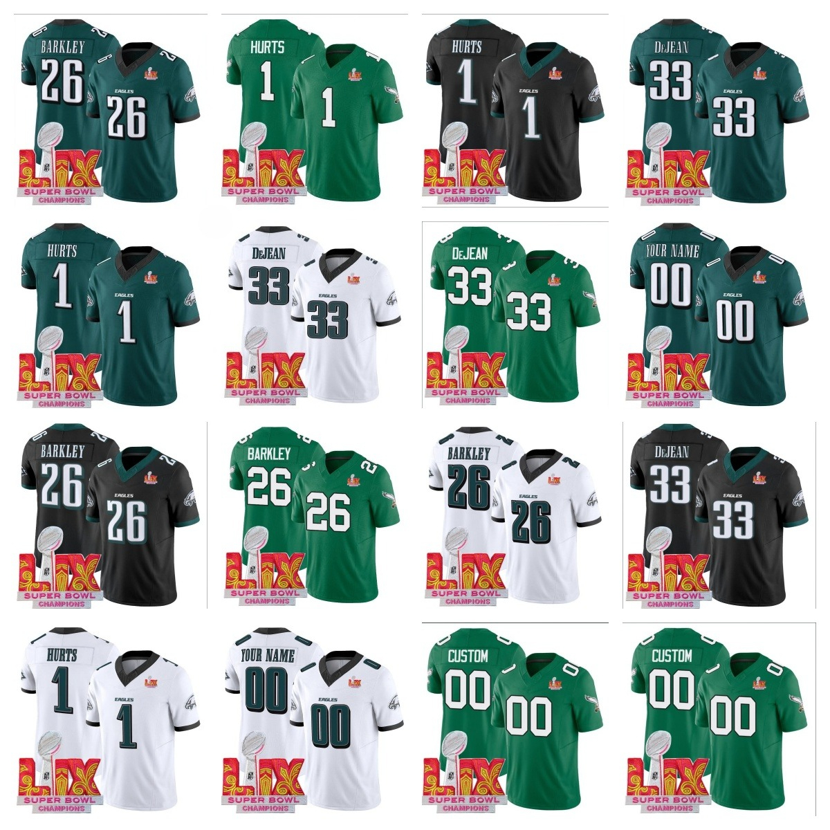 NFL Eagles Jerseys Saquon Barkley Jason Kelce A.J. Brown Jalen Zack Baun Reed Blankenship Dean super bowl LIX Champion patch Quinyon Mitchell Darius Slay jr Football