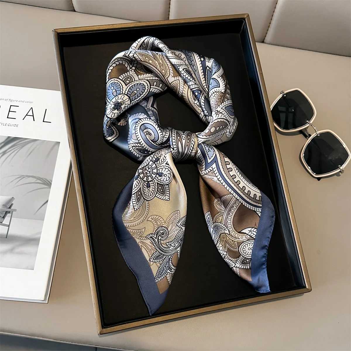 luxury brand 70x70cm Women Multifunction Silk Scarf Elegant Horse Printed Casual Satin Small Square Wraps Scarves Shawl Bandana W251021