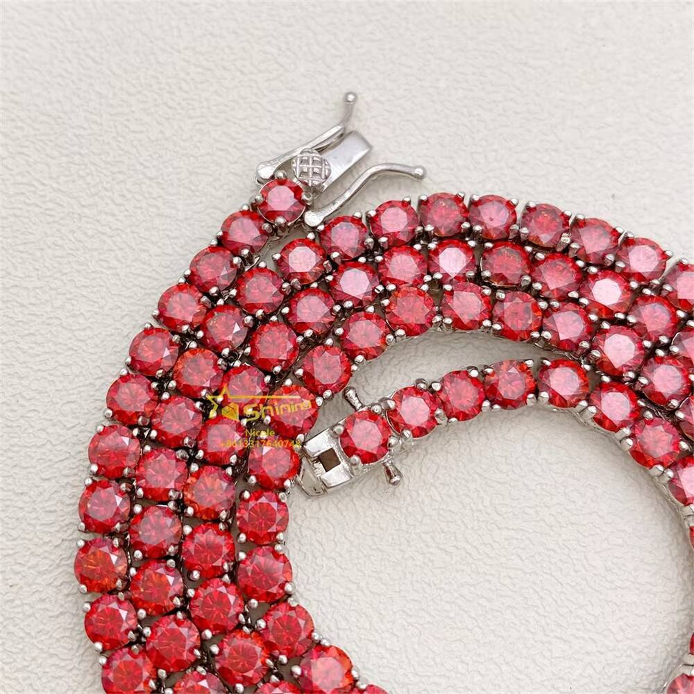 New Style High Quality Hip Hop Mens 4mm Necklace Garnet Gra Vvs Moissanite 925 Silver Tennis Chain