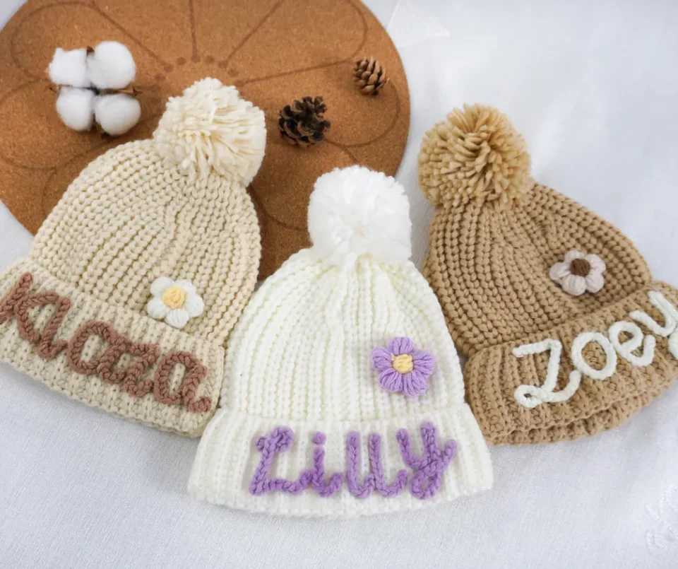 Personalized Hand Embroidered Name Beanies Custom Knit Hats for Boy and Girl Unique Winter Accessories Christmas Gifts J251021