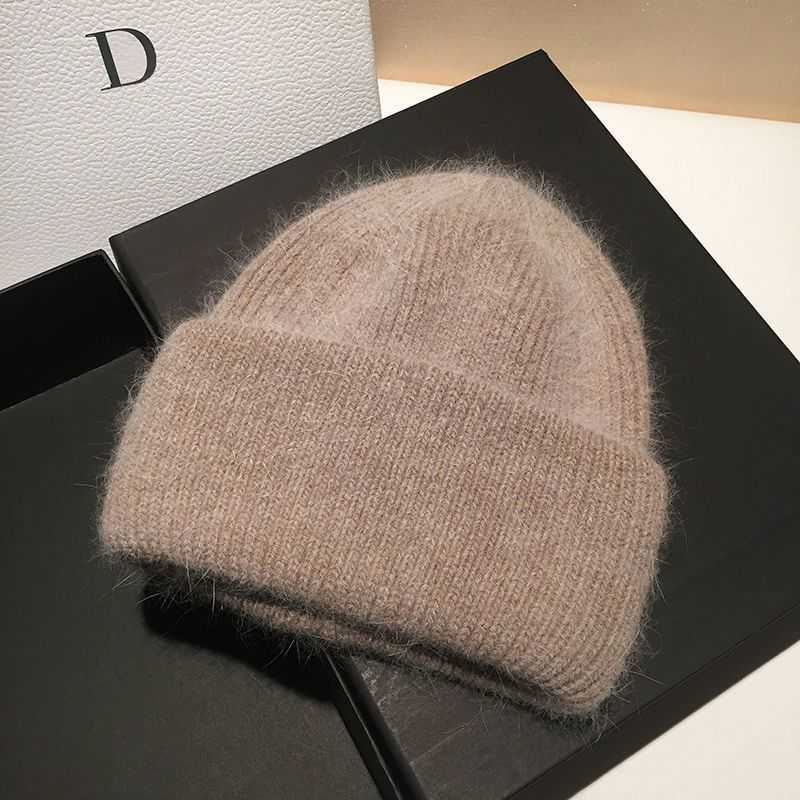 Rabbit Fursolid Color Knitted Hat Trend Autumn Winter Thickened Warm Pullover Knitted Hat for Women H251020