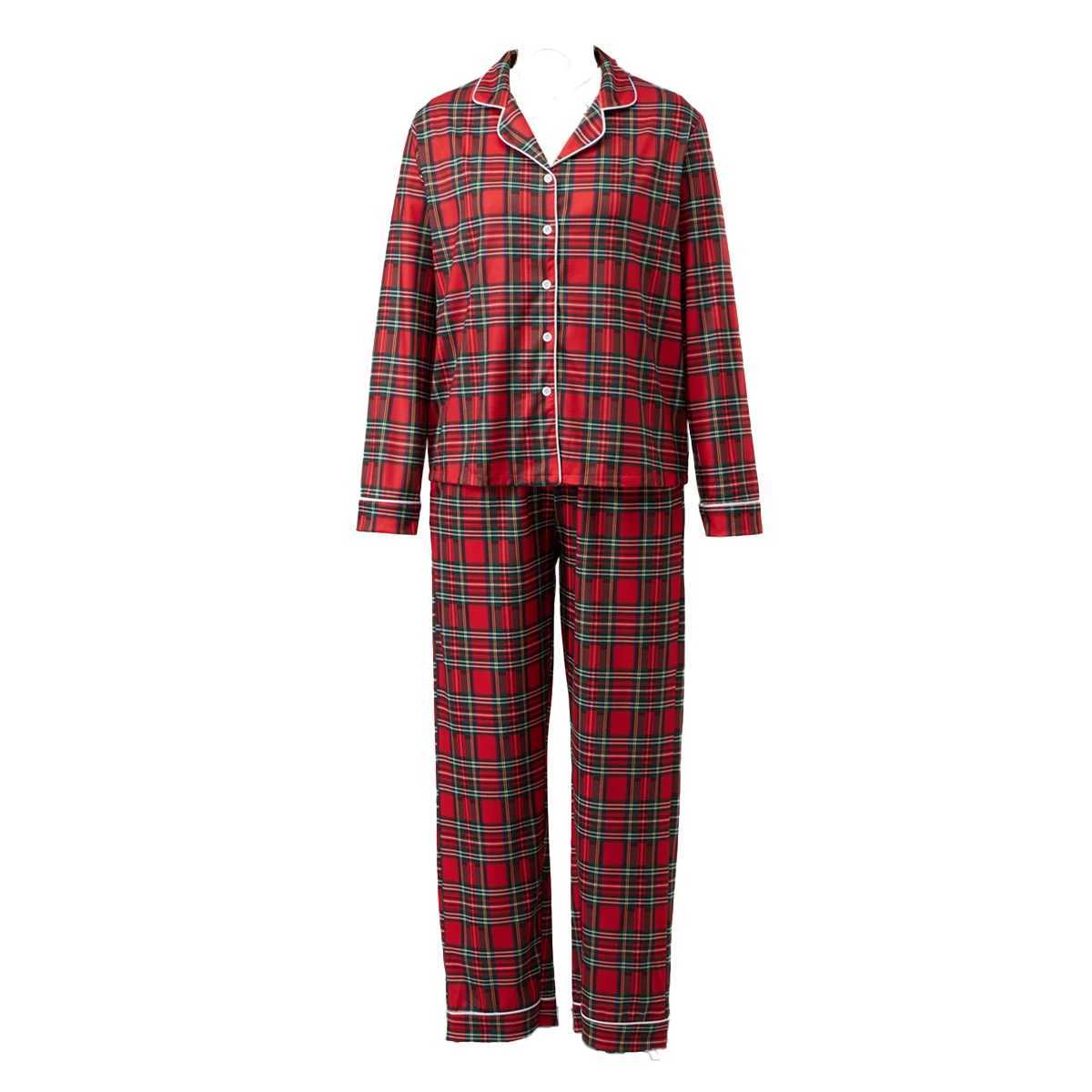 Family Christmas Pajamas Matching Sets Adult And Kids Xmas Red Plaid Button Shirts TopsPants Baby Romper Loungewear Pyjamas L251021THTF