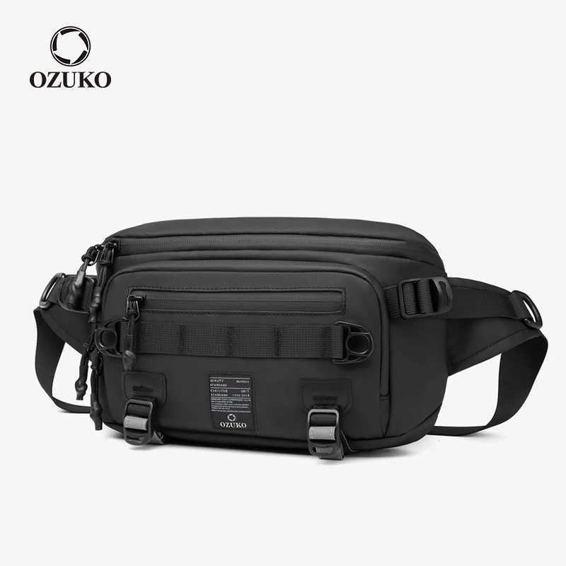 OZUKO Fashion Men Waterproof Waist Bag Outdoor Sports Sling Chest Bags Tactical Fanny Pack Male Teenager Quality Crossbody Bag Z251021