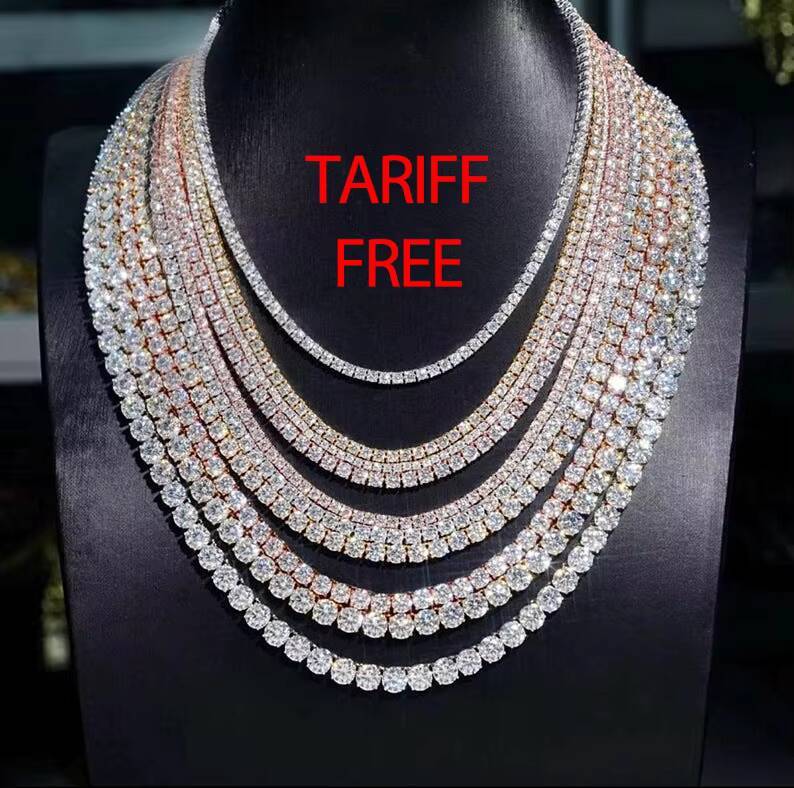 Rinntin MON Cheapest Wholesale Factory Price 2MM 3MM 4MM Hip Hop Moissanite Diamond Tennis Chain Silver Necklace