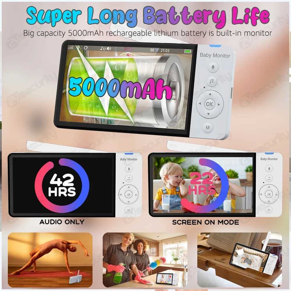 5IPS Screen PanTiltZoom Camera Video Baby Monitor with 30Hour Battery 2Way Talk Night Vision Temperature Lullabies SD Card J251121