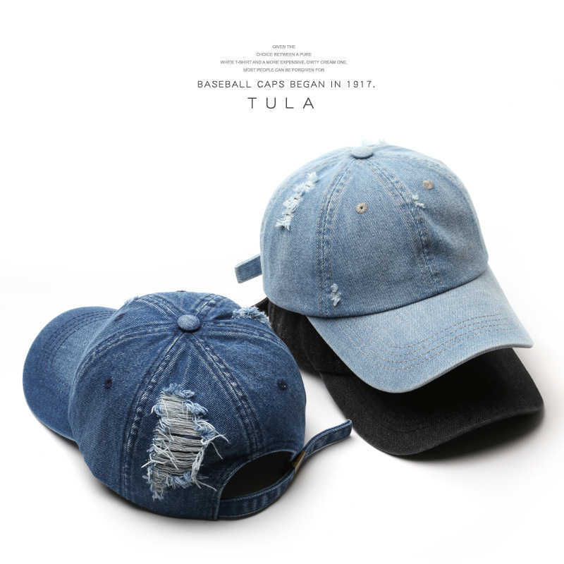 Fashion Distressed Washed Denim Baseball Cap Outdoor Street Style Mens Sun Protection Visor Cap H251020 7IHI