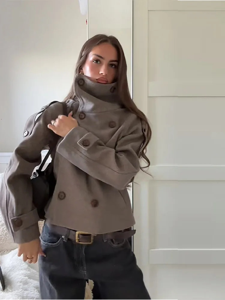 Stand Collar Women Winter Woolen Coat Spring Single Breasted Loose Female Long Sleeve Jacket Office Lady Street Short Coats 251021