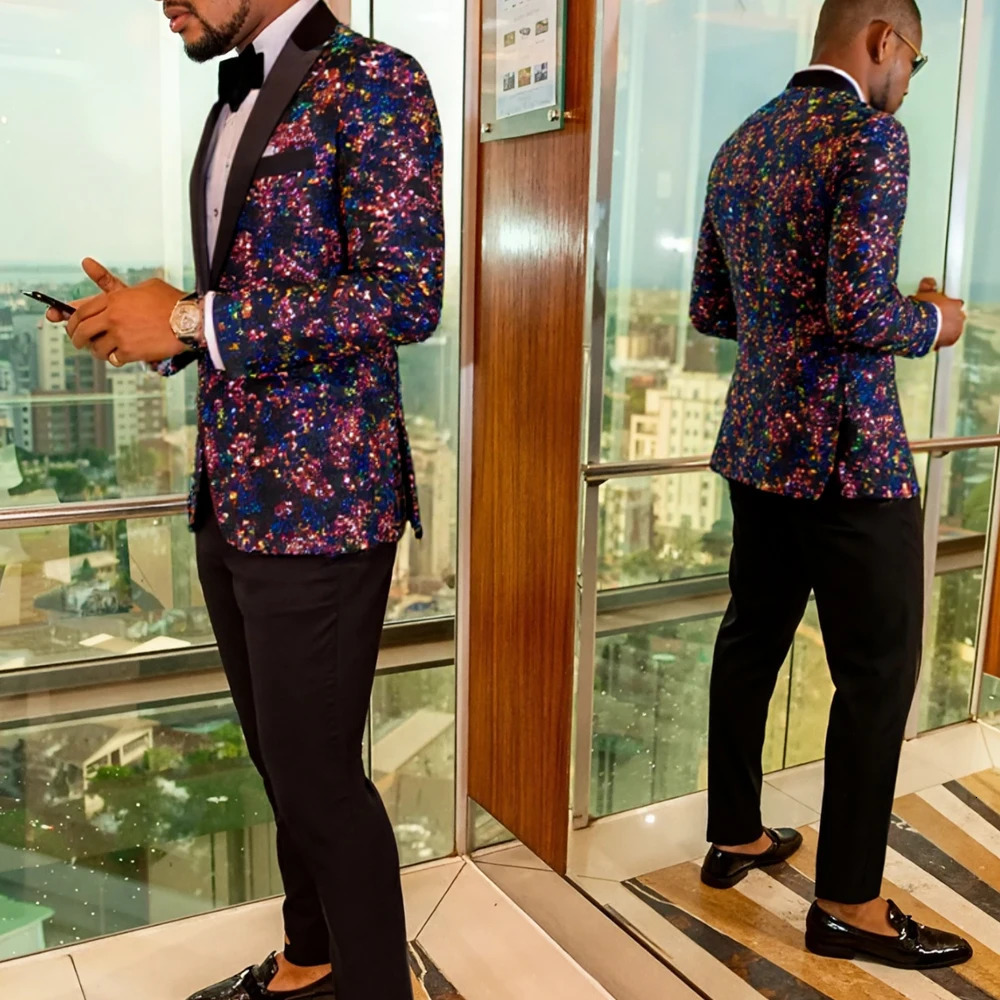 Mens fashion sequined suit jacket formal party 251021