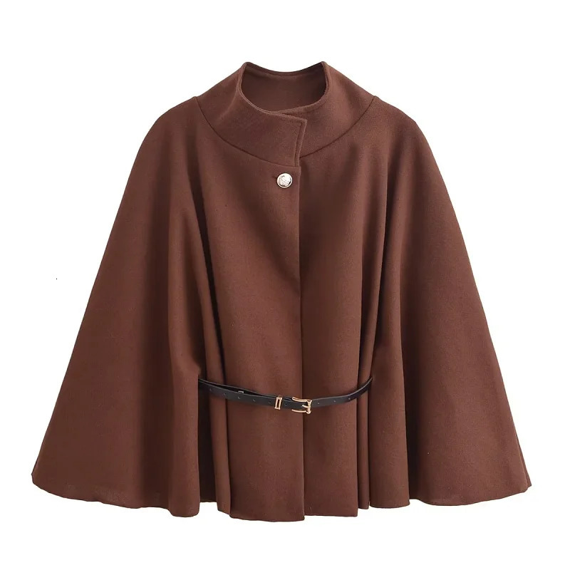 HXAO Elegant Cape Coat Womens Winter Spring Oversized Long Sleeve Cloak Fashion Casual Brown Red Black Jackets Outerwears 251021