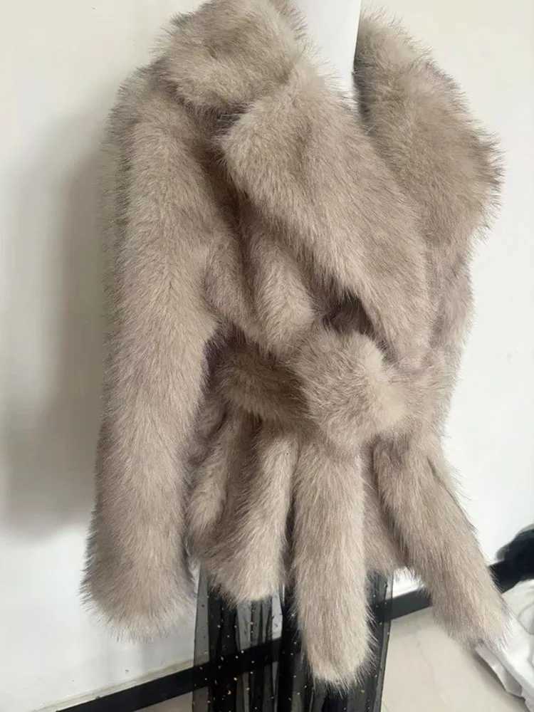 ZADORIN New Winter Fur Coats for Woman Lapel Belted White Black Faux Fur Coat Elegant Streetwear Fluffy Jacket Woman Y2K Clothes1 Y251105