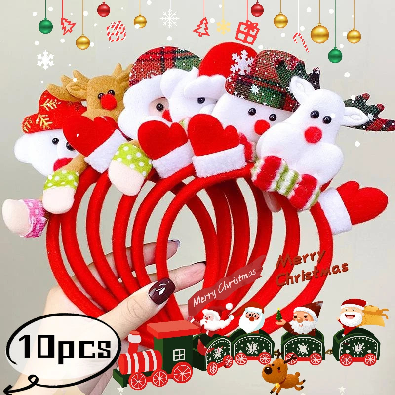 10pcs Christmas Hairband Party Xmas Antlers Headband Party Dress Up Headwear Cartoon Bell Reindeer Headband Gift for Friends 251021