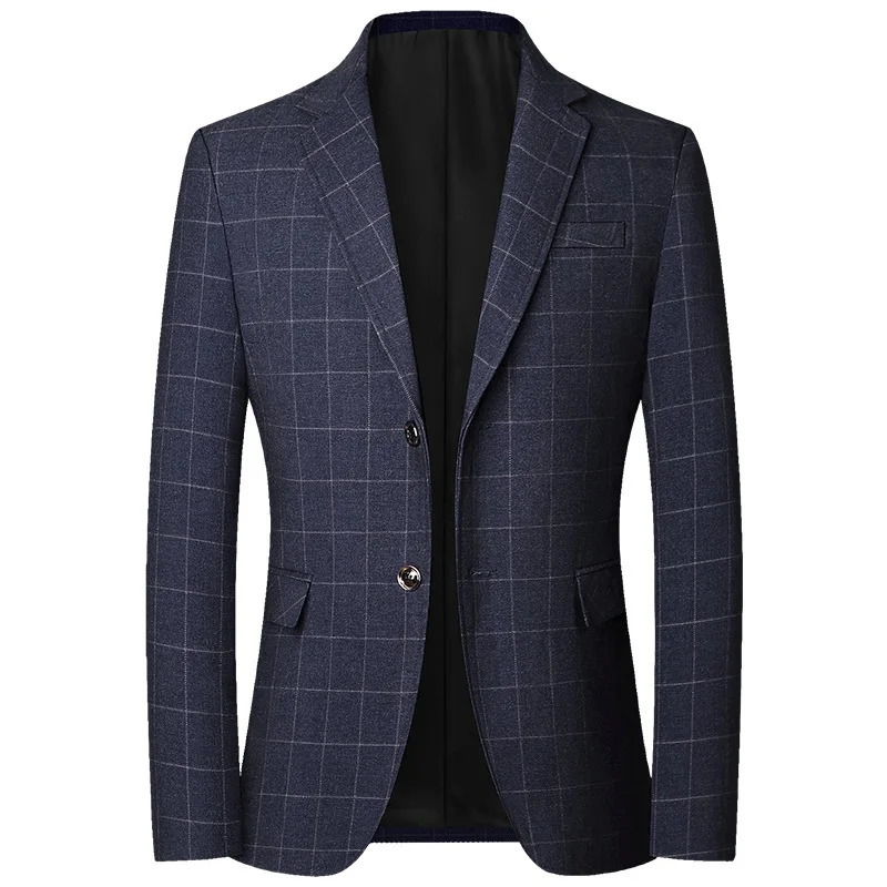 2025 Spring Autumn Blue Checkered Noniron Suit Jackets for Menblack Light Business Casual Men Blazer Slim Fit Asian Size 251021