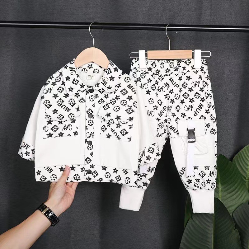 Free shipping Fashionable boy spring autumn five flower full print workwear two-piece set handsome baby trendy set children's set children's
