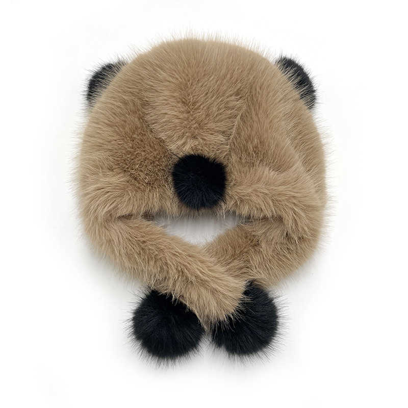 Winter Doublelayer Thickened Panda Plush Hat Adult Ear Protection Hat Imitation Fox Fur Coldproof Warm Feng Hat for Women H251020