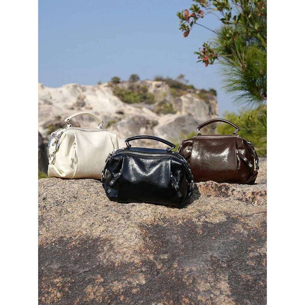 2025 Genuine Leather Women Boston Crossbody Shoulder Cowhide Commuter Shopping Pillow Bag Handbag Gift for girl