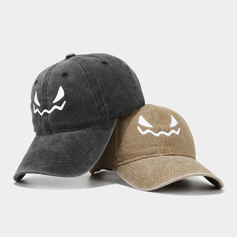 Creative New Funny Halloween Pumpkin Skull Embroidered Washed Vintage Baseball Cap Unisex Soft Brim Duckbill Cap H251020