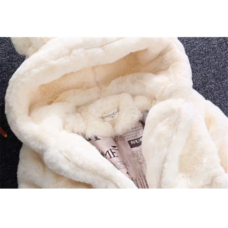30 Winter Girls Plush Fur Jackets Kids Keeping Warm Hooded Cotton Clothes Fashion Outerwear Children Casual Solid Coat 251018