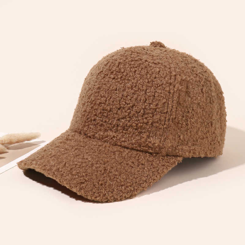 Autumn Winter Unisex Casual Warm Lamb Wool Baseball Cap Street Style Plush Solid Color Simple Duckbill Cap H251020