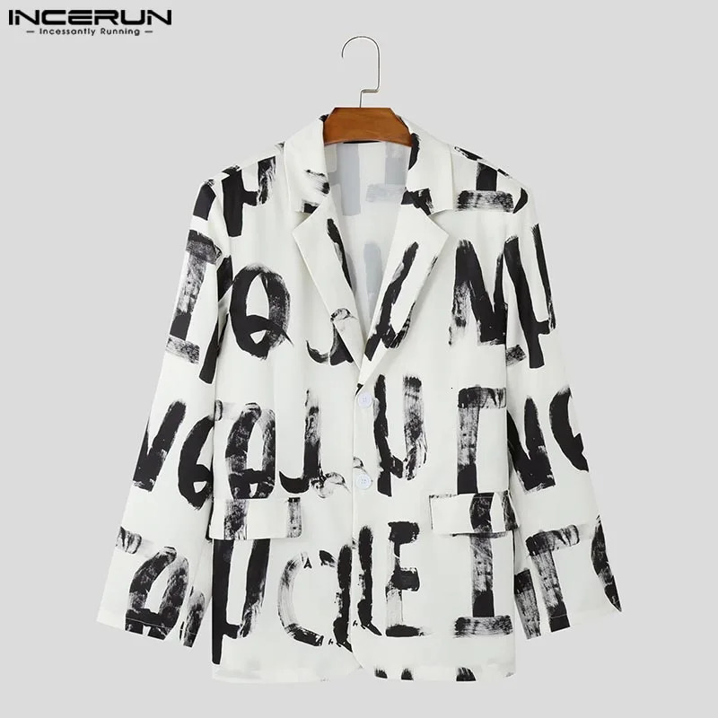 Fashion Casual Style Tops INCERUN Handsome Mens Art Handpainted Letter Suit Coat Streetwear Male Allmatch Long Sleeved Blazer 251021