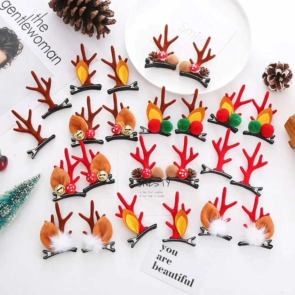 2Pcs Christmas Antler Hair Clips Pendants Xmas Ornaments Merry Christmas Decor For Girl Reindeer Hair Accessories Happy Year 251021