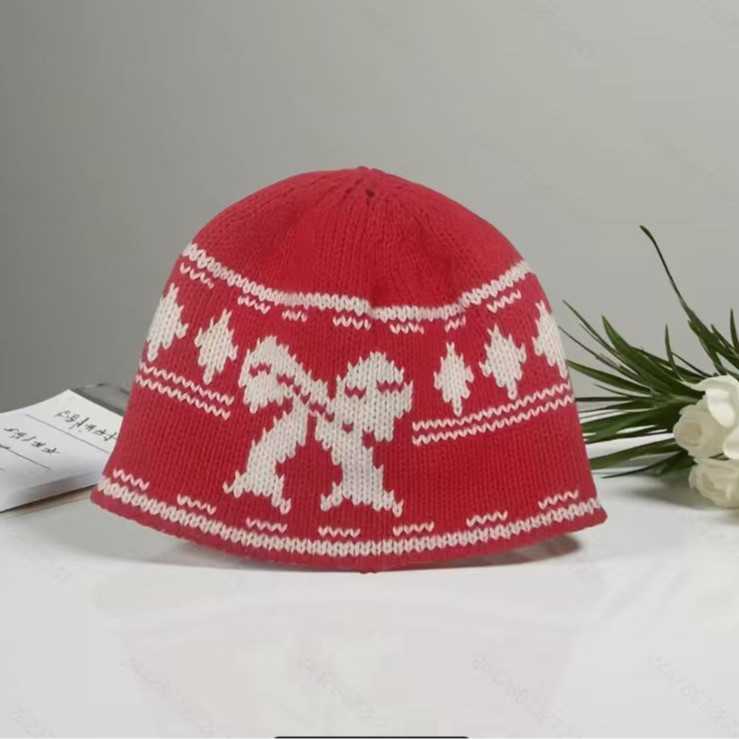 Knitted Hat for Women with Bowknot Jacquard Wool Hat Fleecelined Thickened Warm Cold Hat Head Wrap Hat H251020