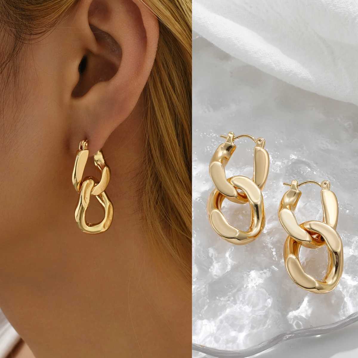 Minimalist Twisted Cuban Chain Hanging Drop Earrings for Women Punk Gold Color Detachable Round Circles Hoop Earring Ear Buckle J251021