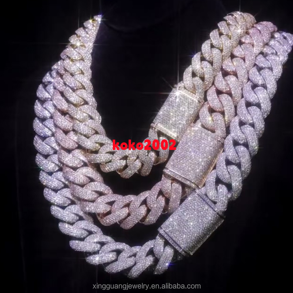 Heavy Weight 17mm 20mm 22mm Full Iced Out Cuban Link Gold Plated 925 Silver Pass Diamond Tester VVS Moissanite Chains Necklace