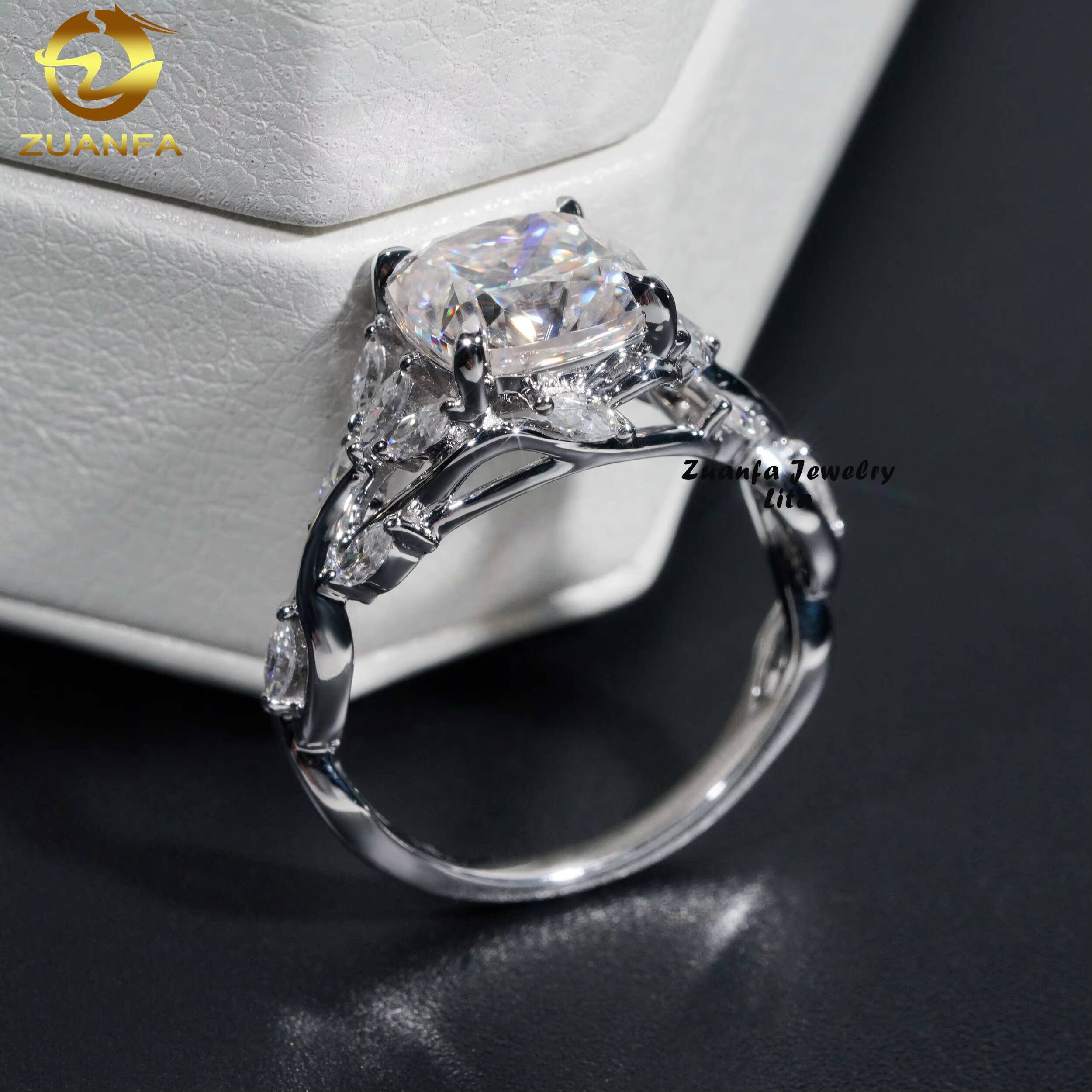 Certified Pass Diamond Tester 25CT Cushion Cut Moissanite Diamond 14k Womens Gold Engagement Rings