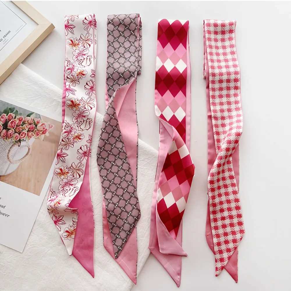 4pcs Skinny Bag Ribbon Scarfs for Wen Fashion Print Soft Satin Haiand Foard Neckerchi Fa Neck Tie Hair ScarfW251021