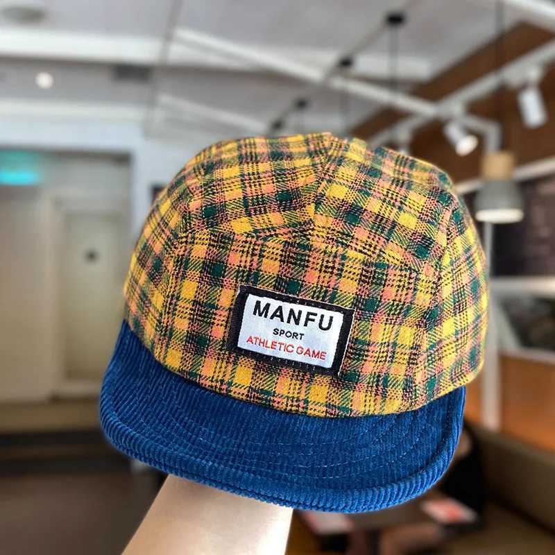 Korean Plaid Splicing Soft Top Flat Edge Hip Hop Hat Autumn and Winter Outdoor Men and Women Versatile Adjustable Baseball Caps J251021