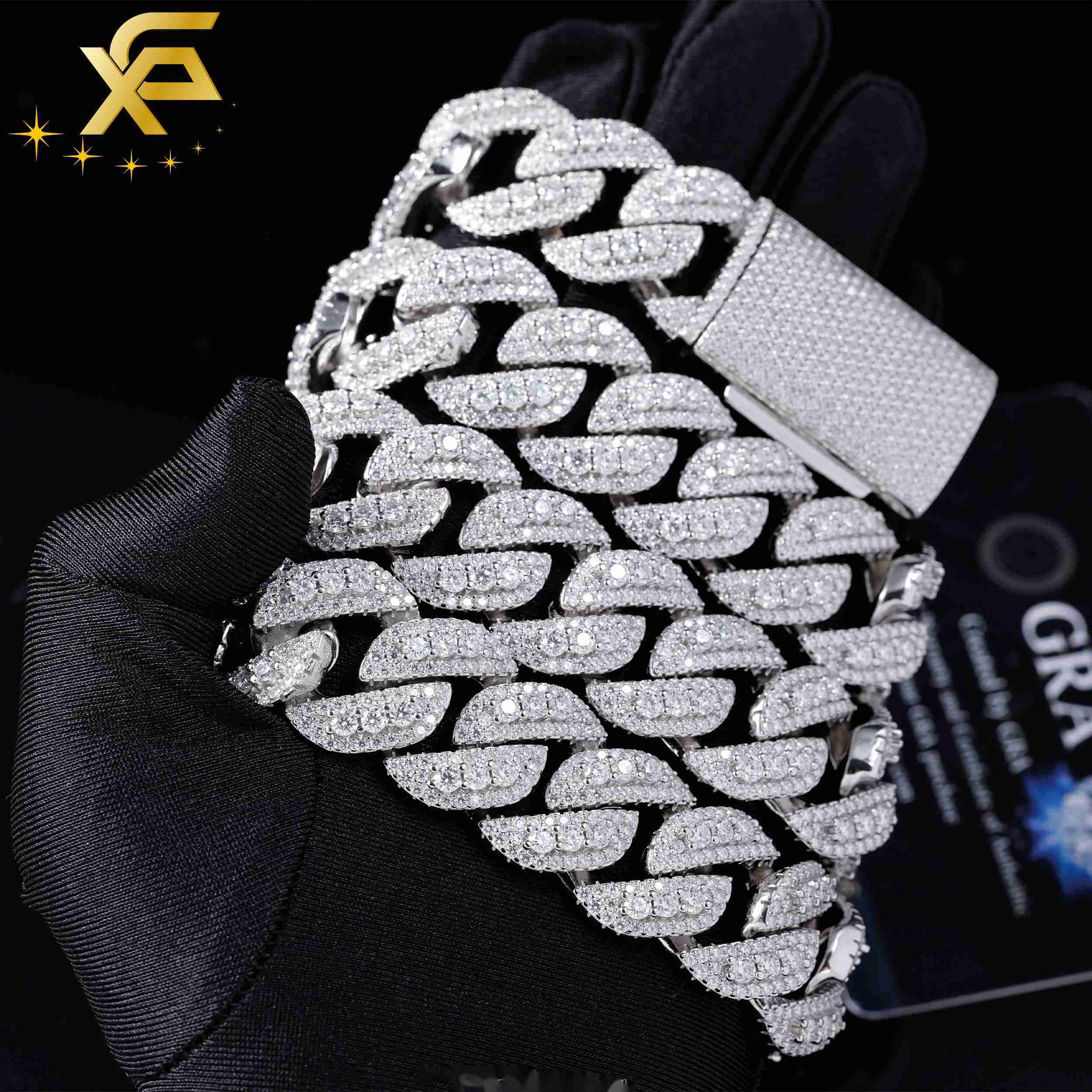 1520mm Wide VVS Moissanite Diamond Necklace Bracelet 925 Solid Silver Gold Moissanite Cuban Link Chain with GRA Certificate