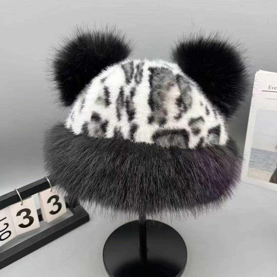 Leopard Print Plush Celebrity Hat for Women Autumn and Winter New Style Thickened Ear Protection Imitation Water H251020