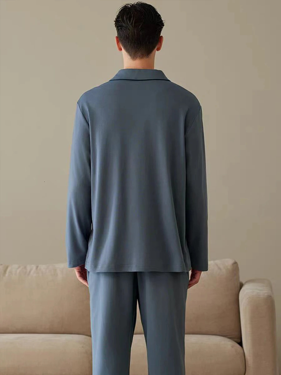 Pajamas Mens LongSleeved Spring and Autumn Mens Thin Youth Loose Home Clothes TwoPiece Suit 251021