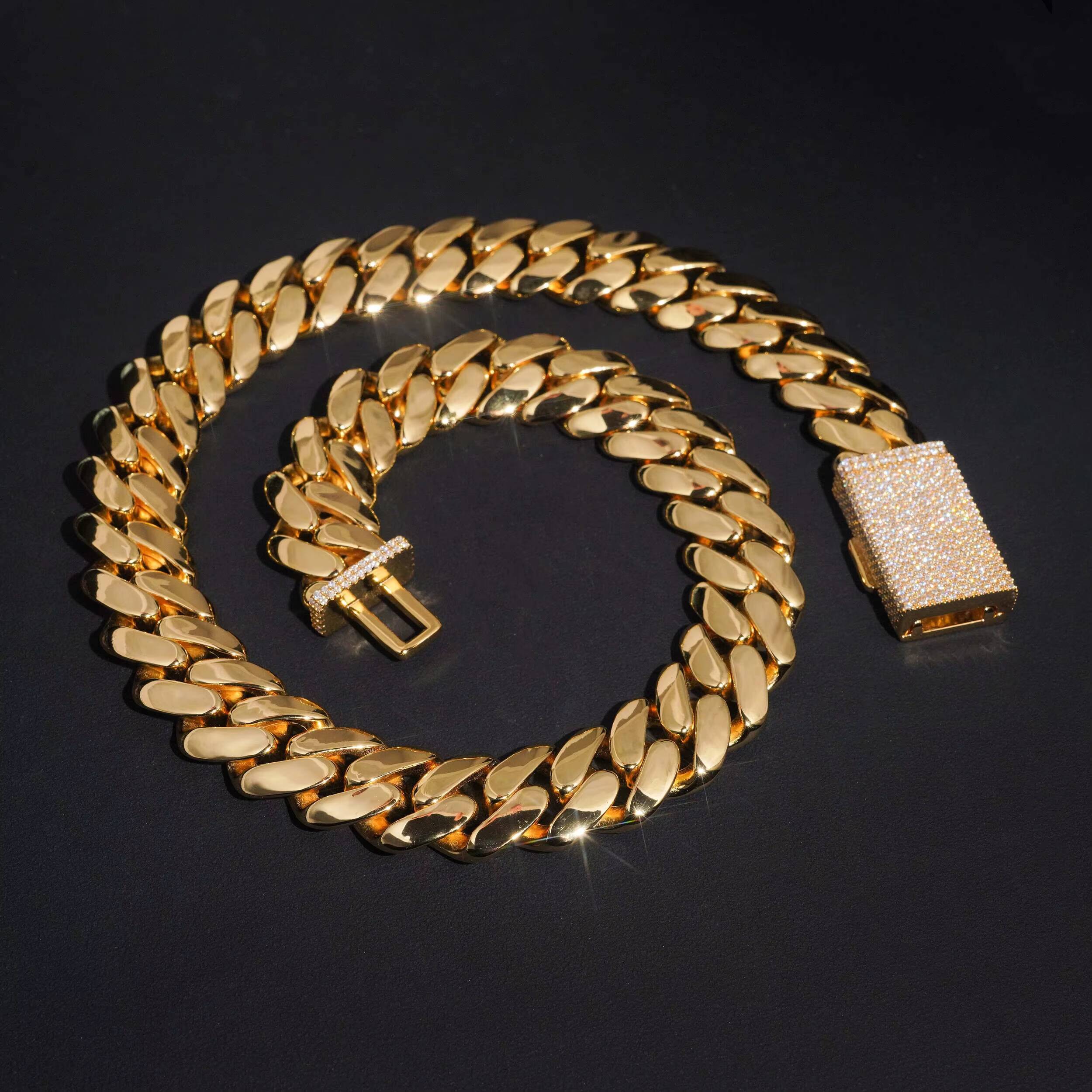 High Quality Bulk Wholesale Order 16MM Hand Made 999 Silver Cuban 18K Gold With Moissanite Clasp Lock