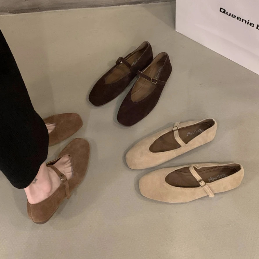 Autumn Fashion Flat Ballet Shoes Women Shallow Ballet Leather Round Toe Female Ballerina Soft Moccasin Mary Janes Big Size 251021