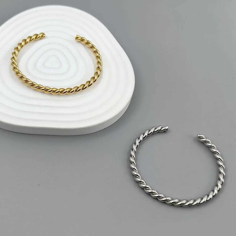 Doublelayer wirewrapped stainless steel goldplated 18K bracelet highquality waterproof silver jewelry gift for couples J251021