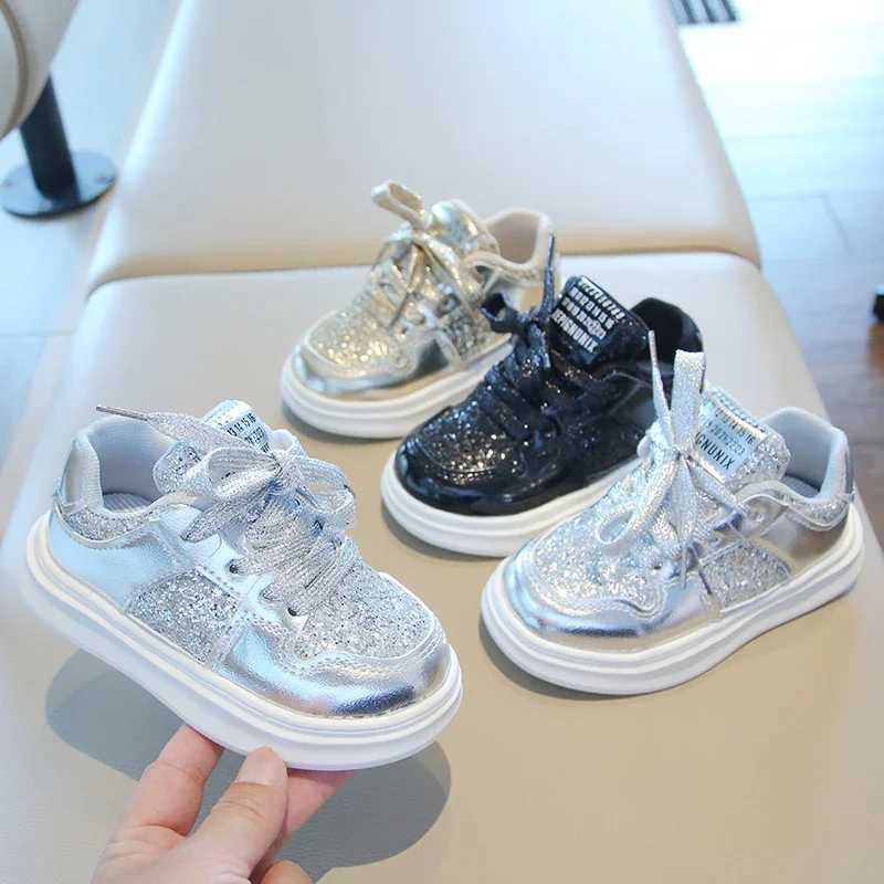 Girls Gold Sequins Platform Sneakers Autumn Fashion Casual Sports Shoes Thick Bottom Vulcanized Shoes Kids Flats Heels Shoes W251021