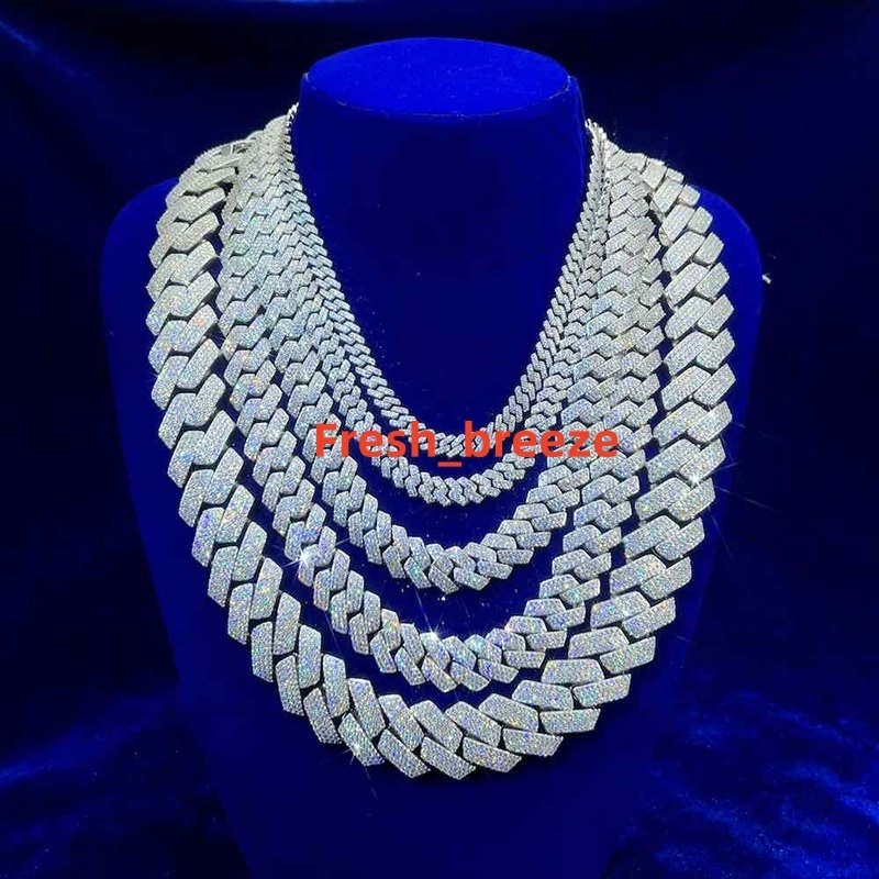 Pass Diamond Tester GRA Hip Hop S925 Silver Iced Out Bling 3 Rows 14mm 16mm 18mm 20mm VVS Moissanite Cuban Link Chain for Men
